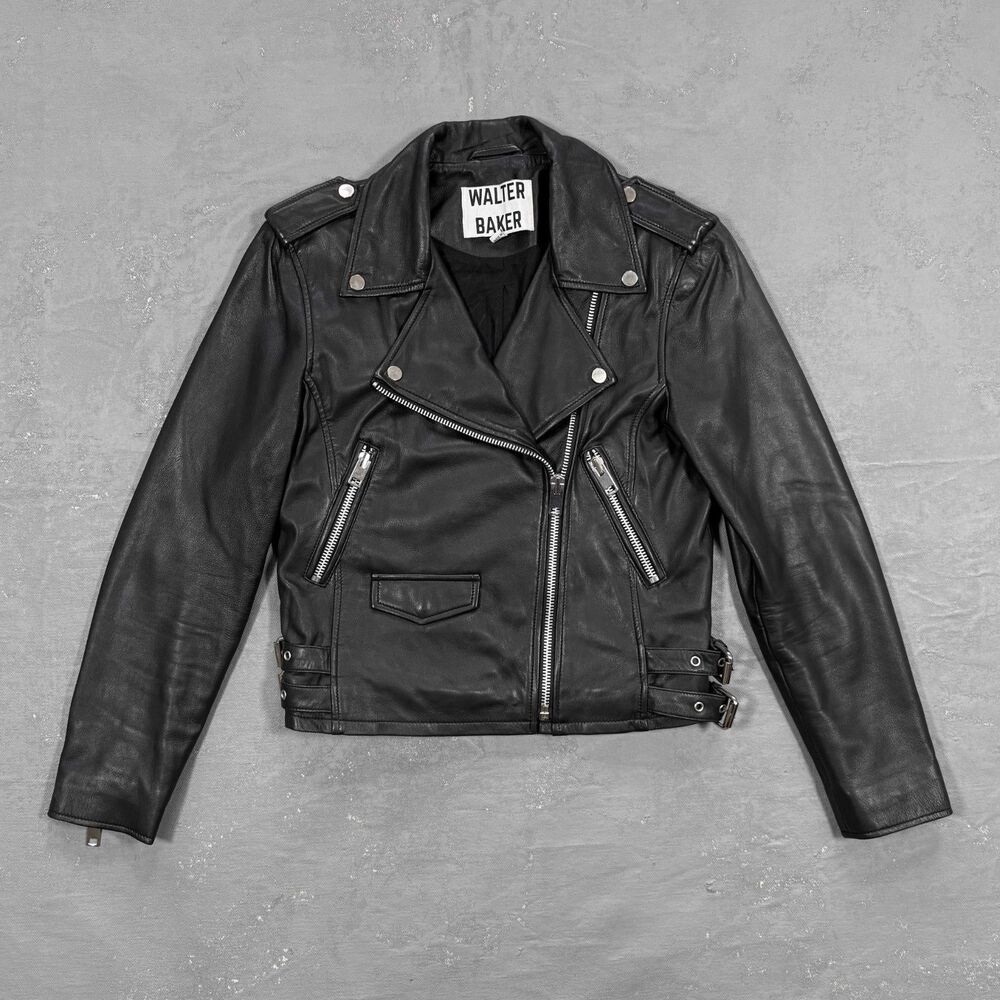 Walter Baker Black Lamb Leather Biker Jacket Women's Medium